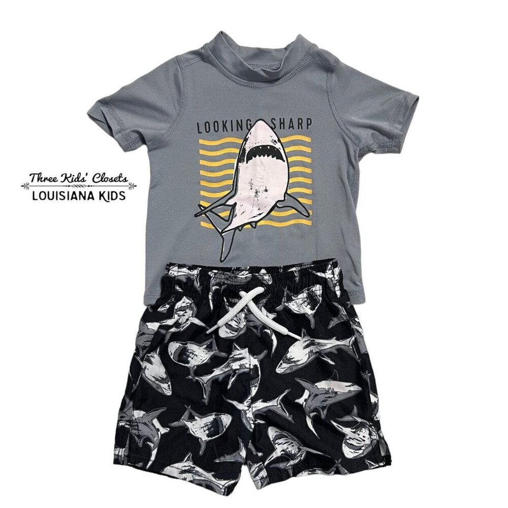 Children's Place 12-18m Shark Rashguard & Swim Trunks Set